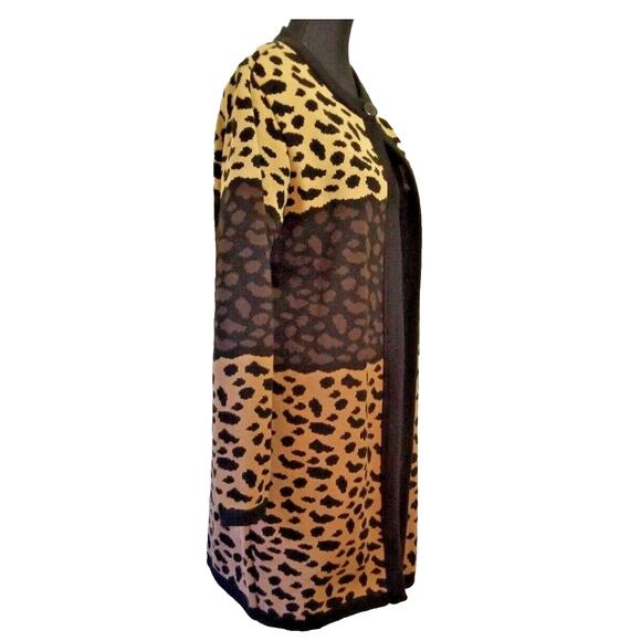 Sag Harbor Women's Leopard Print Long Cardigan Open Front Long Sleeve Size P/L - Picture 2 of 6